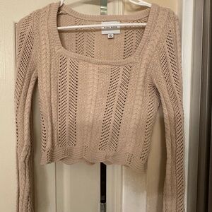 PINK ROSE Cream Open-Knit Scoop Neck Sweater
